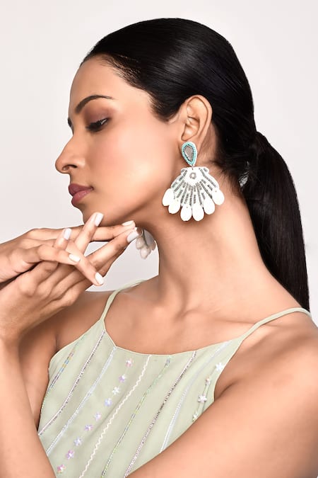 Samyukta Singhania Shell Hand Embroidered Earrings 