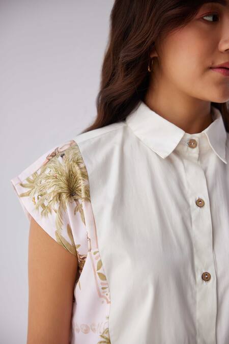 Label Kheerganga_White Viscose Collared Historical Autumn Print Long Shirt With Pant _Online_at_Aza_Fashions