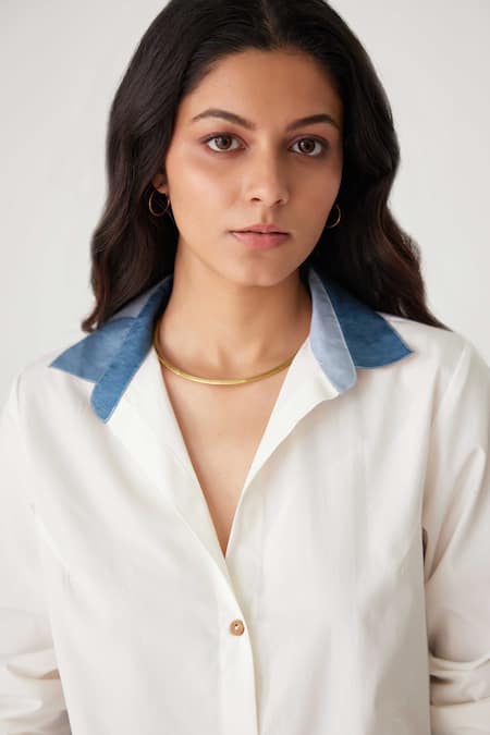 Shop_Label Kheerganga_White Viscose, Crepe Collared Abstract Scenery Print Shirt With Pant _Online_at_Aza_Fashions