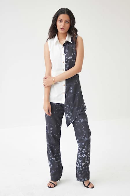 Label Kheerganga_White Viscose Collared Jellyfish Print Shirt With Pant _Online_at_Aza_Fashions