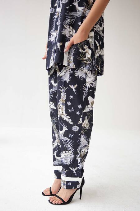 Shop_Label Kheerganga_White Viscose Collared Majestic Jungle Print Shirt With Pant _Online_at_Aza_Fashions