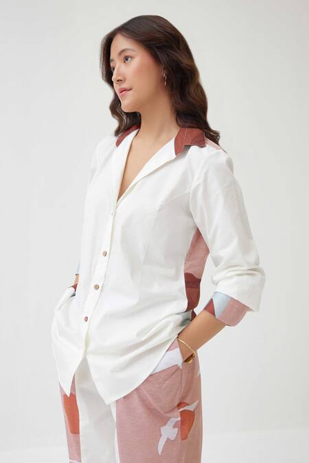 Buy_Label Kheerganga_White Viscose Collared Placement Mountain Valley Print Shirt With Pant _Online_at_Aza_Fashions