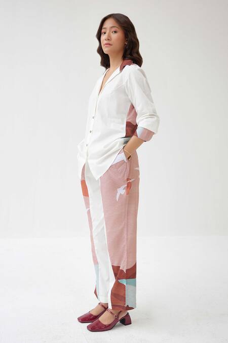 Shop_Label Kheerganga_White Viscose Collared Placement Mountain Valley Print Shirt With Pant _Online_at_Aza_Fashions