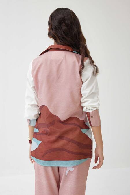 Label Kheerganga_White Viscose Collared Placement Mountain Valley Print Shirt With Pant _at_Aza_Fashions