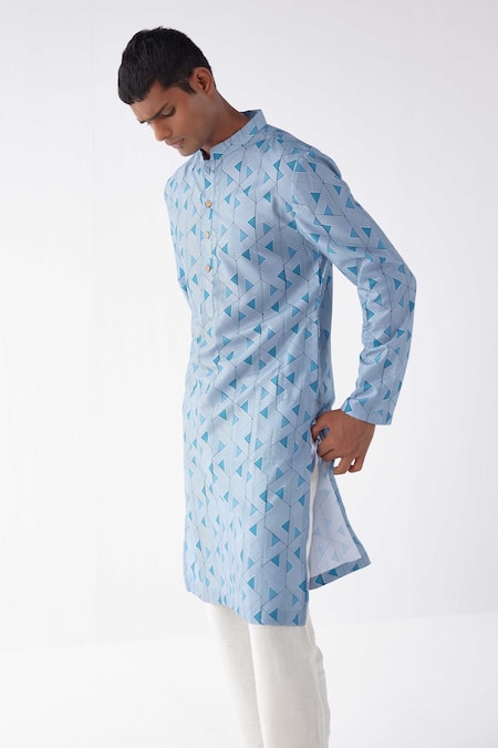 Buy_Label Kheerganga_Blue Viscose Aztec Geometric Print Kurta _Online_at_Aza_Fashions