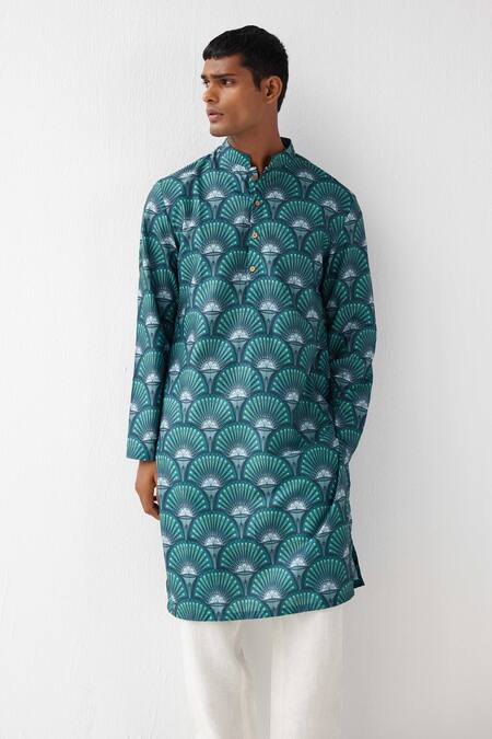 Label Kheerganga Green Viscose Crepe Printed Forest Fern Kurta   5