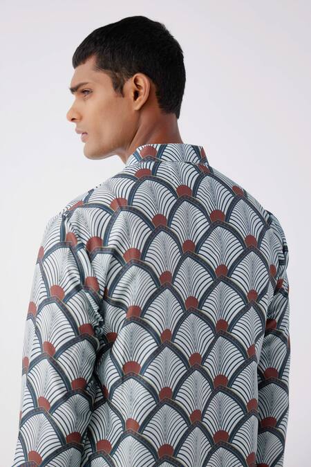 Label Kheerganga_Green Viscose Crepe Printed Art Deco Kurta _Online_at_Aza_Fashions