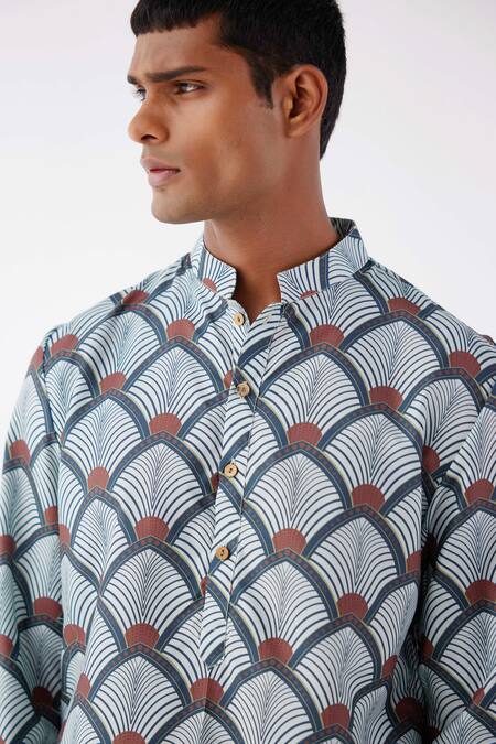 Shop_Label Kheerganga_Green Viscose Crepe Printed Art Deco Kurta _Online_at_Aza_Fashions