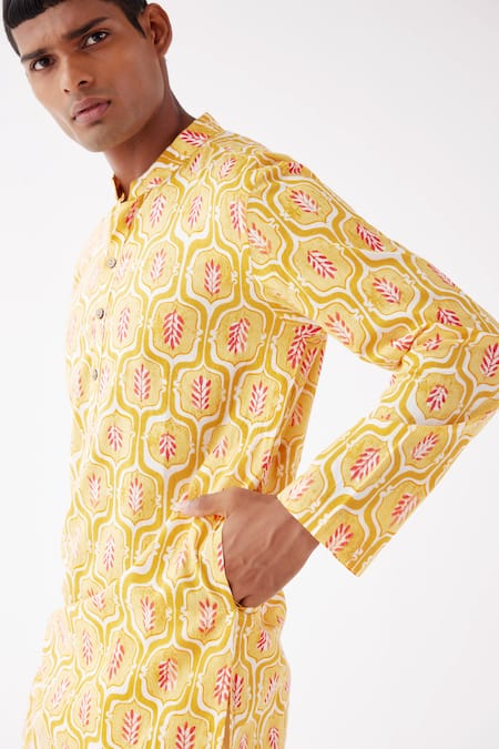Buy Label Kheerganga Yellow Cotton Embroidery Floral Print Kurta Online at Aza Fashions Buy_Label Kheerganga_Yellow Cotton Embroidery Floral Print Kurta _Online_at_Aza_Fashions