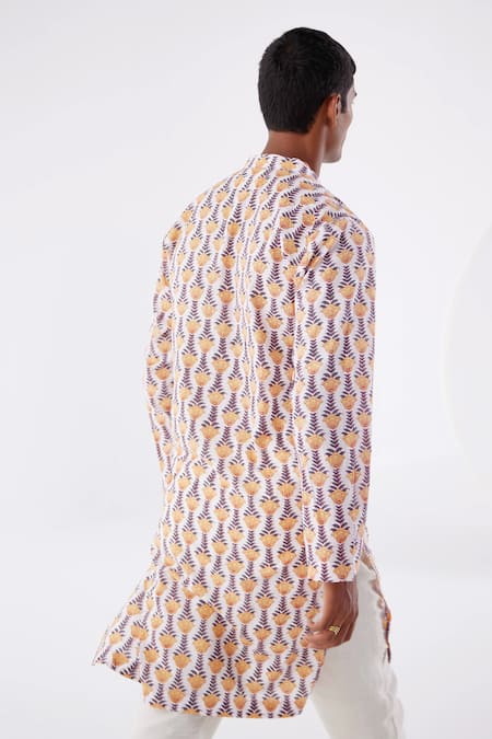 Shop_Label Kheerganga_White Viscose Crepe Printed Tulip Floral Kurta _Online_at_Aza_Fashions