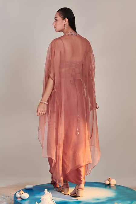 One Knot One By Ashna Pink Crepe, Silk Satin Sequins Sweetheart Neck Swirl Embroidered Cape Skirt Set Online at Aza Fashions One Knot One By Ashna_Pink Crepe, Silk Satin Sequins Sweetheart Neck Swirl Embroidered Cape Skirt Set _Online_at_Aza_Fashions