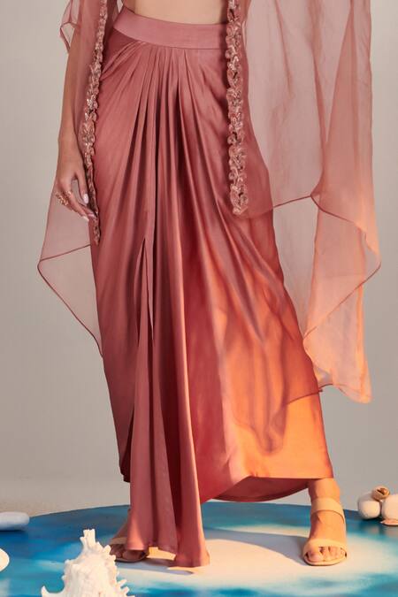 Buy One Knot One By Ashna Pink Crepe, Silk Satin Sequins Sweetheart Neck Swirl Embroidered Cape Skirt Set Online at Aza Fashions Buy_One Knot One By Ashna_Pink Crepe, Silk Satin Sequins Sweetheart Neck Swirl Embroidered Cape Skirt Set _Online_at_Aza_Fashions