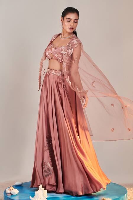 Buy One Knot One By Ashna Pink Crepe, Satin, Organza Sequins, Embroidery, Floral Cape Lehenga Set Online at Aza Fashions Buy_One Knot One By Ashna_Pink Crepe, Satin, Organza Sequins, Embroidery, Floral Cape Lehenga Set _Online_at_Aza_Fashions