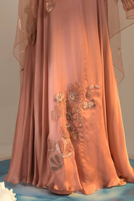 Buy One Knot One By Ashna Pink Crepe, Satin, Organza Sequins, Embroidery, Floral Cape Lehenga Set Buy_One Knot One By Ashna_Pink Crepe, Satin, Organza Sequins, Embroidery, Floral Cape Lehenga Set