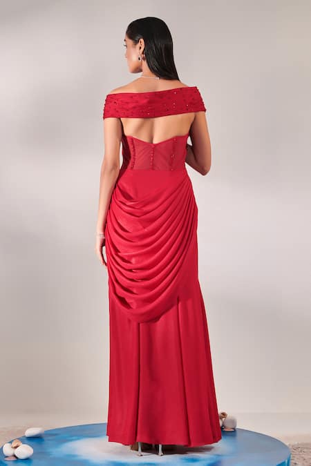 One Knot One By Ashna Sequin Embroidered Pleated Gown 