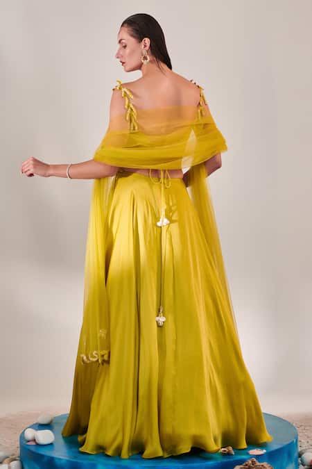 One Knot One By Ashna Yellow Crepe, Tulle, Satin Floral Abstract Embroidered Blouse Lehenga Set Online at Aza Fashions One Knot One By Ashna_Yellow Crepe, Tulle, Satin Floral Abstract Embroidered Blouse Lehenga Set _Online_at_Aza_Fashions