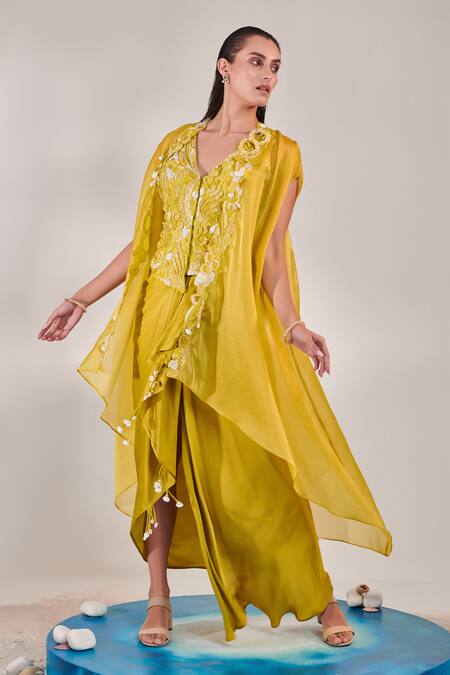Buy One Knot One By Ashna Yellow , Satin Cut Work, Sequins Embroidered Asymmetric Cape Skirt Set Online at Aza Fashions Buy_One Knot One By Ashna_Yellow , Satin Cut Work, Sequins Embroidered Asymmetric Cape Skirt Set _Online_at_Aza_Fashions