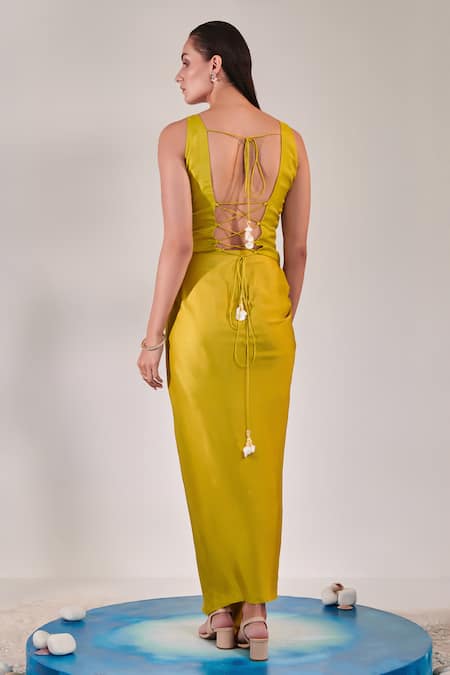 Shop One Knot One By Ashna Yellow , Satin Sequins, Cut Work V-neck Embellished Jacket With Skirt at Aza Fashions Shop_One Knot One By Ashna_Yellow , Satin Sequins, Cut Work V-neck Embellished Jacket With Skirt _at_Aza_Fashions