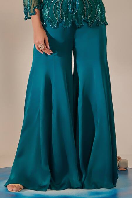 Buy One Knot One By Ashna Teal Tulle, Organza, Satin Sequins, Cut Wave Embroidered Jacket Sharara Set Online at Aza Fashions Buy_One Knot One By Ashna_Teal Tulle, Organza, Satin Sequins, Cut Wave Embroidered Jacket Sharara Set _Online_at_Aza_Fashions