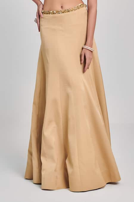 Buy One Knot One By Ashna Beige Crepe, Satin Sequins, Cut Work Round Embroidered Draped Blouse With Skirt Online at Aza Fashions Buy_One Knot One By Ashna_Beige Crepe, Satin Sequins, Cut Work Round Embroidered Draped Blouse With Skirt _Online_at_Aza_Fashions