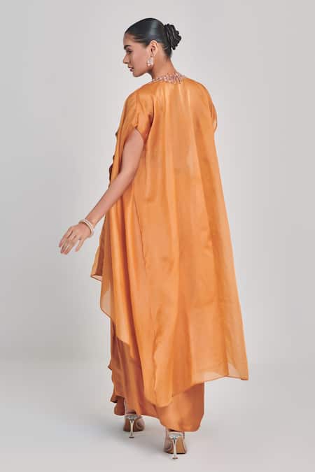 Shop One Knot One By Ashna Yellow Crepe, Silk Satin Cut Work, Sequins Embellished Border Cape Skirt Set at Aza Fashions Shop_One Knot One By Ashna_Yellow Crepe, Silk Satin Cut Work, Sequins Embellished Border Cape Skirt Set _at_Aza_Fashions