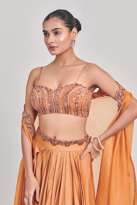 One Knot One By Ashna Yellow Crepe, Silk Satin Cut Work, Sequins Embellished Border Cape Skirt Set at Aza Fashions One Knot One By Ashna_Yellow Crepe, Silk Satin Cut Work, Sequins Embellished Border Cape Skirt Set _at_Aza_Fashions