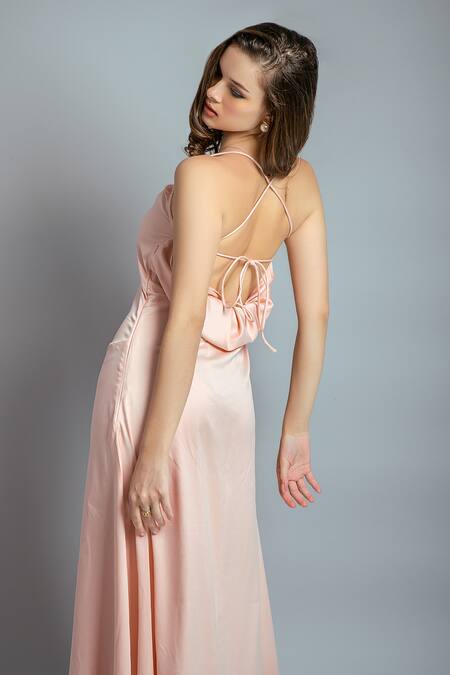 Buy Saangi Pink Satin Cowl Neck Dress Online at Aza Fashions Buy_Saangi_Pink Satin Cowl Neck Dress _Online_at_Aza_Fashions