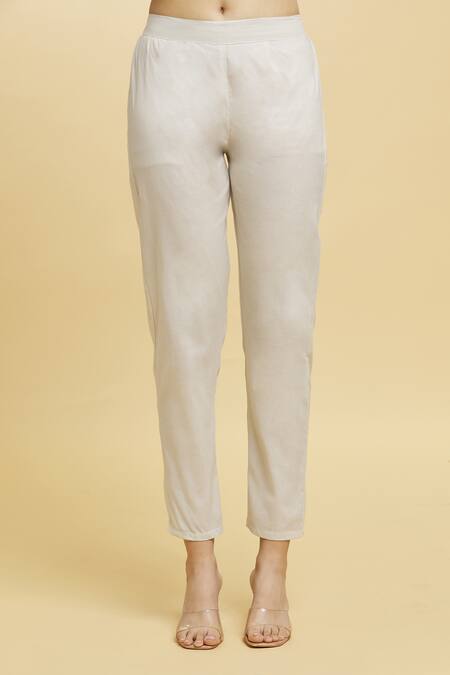 Naintara Bajaj Off White Cotton, Organza Square Gathered Flare Anarkali Pant Set With Dupatta at Aza Fashions Naintara Bajaj_Off White Cotton, Organza Square Gathered Flare Anarkali Pant Set With Dupatta _at_Aza_Fashions