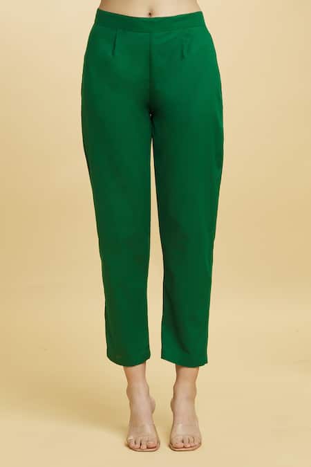 Samyukta Singhania_Green Cotton, Organza Embroidery, Gota Patti Padma Bloom Print Anarkali Pant Set _at_Aza_Fashions