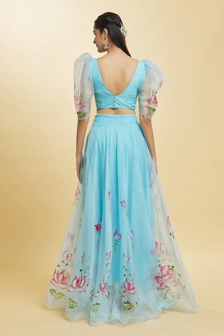 Naintara Bajaj Brush Paint Lotus Lehenga Blouse Set 