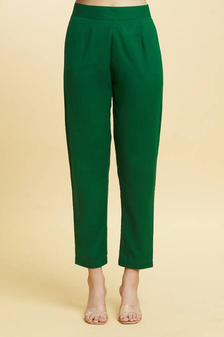 Shop_Naintara Bajaj_Green Georgette, Cotton Tassels Keyhole Tree Top Leheriya Pattern Anarkali Set _Online_at_Aza_Fashions