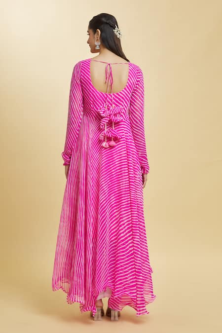 Naintara Bajaj Pink Georgette, Cotton Tassels Rose Bloom Leheriya Anarkali Set Online at Aza Fashions Naintara Bajaj_Pink Georgette, Cotton Tassels Rose Bloom Leheriya Anarkali Set _Online_at_Aza_Fashions