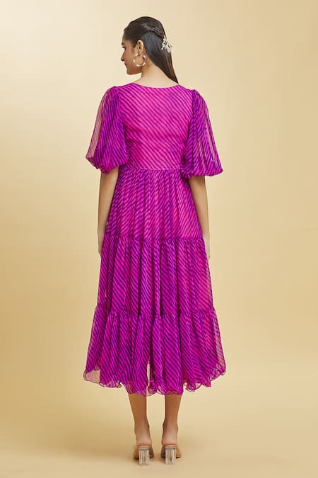 Naintara Bajaj Purple Striped Leheriya Tiered Tunic 