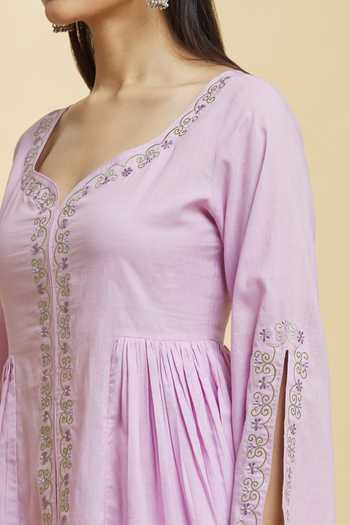 Buy Samyukta Singhania Purple Cotton Embroidery V-neck Winsome Orchid Kurta And Pant Set Online at Aza Fashions Buy_Samyukta Singhania_Purple Cotton Embroidery V-neck Winsome Orchid Kurta And Pant Set _Online_at_Aza_Fashions