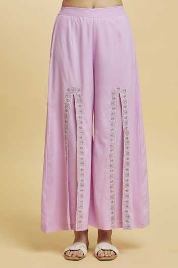 Shop Samyukta Singhania Purple Cotton Embroidery V-neck Winsome Orchid Kurta And Pant Set Online at Aza Fashions Shop_Samyukta Singhania_Purple Cotton Embroidery V-neck Winsome Orchid Kurta And Pant Set _Online_at_Aza_Fashions