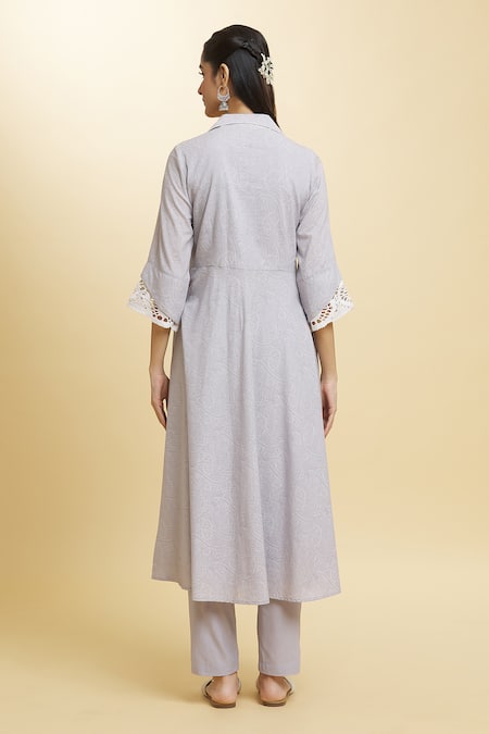 Adara Khan Floral Lace Anarkali Set With Chanderi Dupatta 