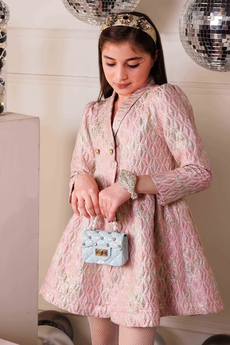 Hoity Moppet_Pink Jacquard Aura Blazer Dress _at_Aza_Fashions