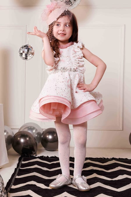 Hoity Moppet Cashmere Tweed Organza Frilled Dress 