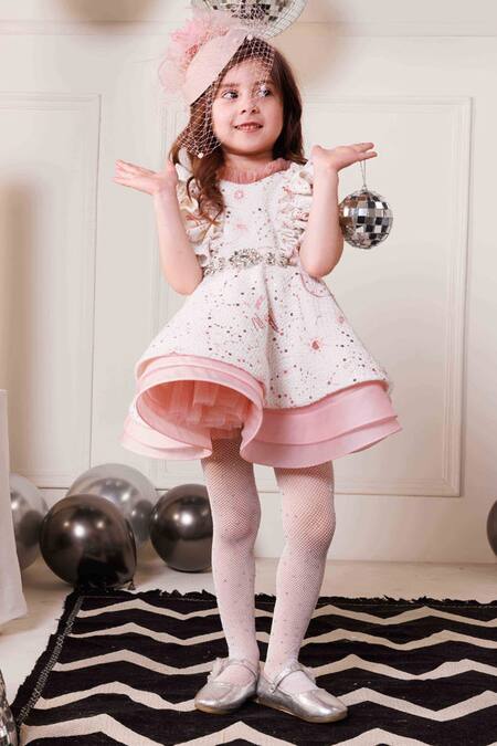 Hoity Moppet White Organza Sequins Cashmere Tweed Frilled Dress Online at Aza Fashions Hoity Moppet_White Organza Sequins Cashmere Tweed Frilled Dress _Online_at_Aza_Fashions