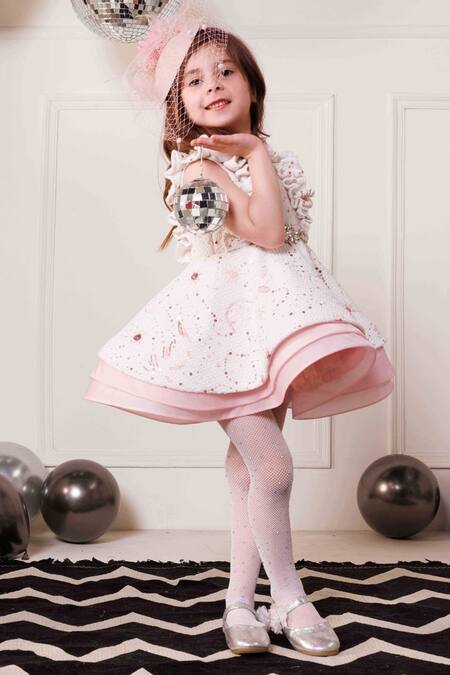 Buy Hoity Moppet White Organza Sequins Cashmere Tweed Frilled Dress Online at Aza Fashions Buy_Hoity Moppet_White Organza Sequins Cashmere Tweed Frilled Dress _Online_at_Aza_Fashions