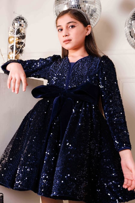 Hoity Moppet_Blue Velvet Sequins Disco Dress _at_Aza_Fashions