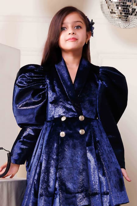Buy_Hoity Moppet_Blue Velvet Rebel Blazer Dress_Online_at_Aza_Fashions