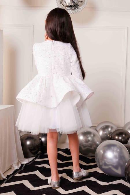 Hoity Moppet Snowflake Tweed Sequined Bow Dress 