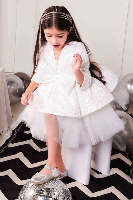 Buy_Hoity Moppet_White Tulle, Tweed Sequins Snowflake Bow Dress _Online_at_Aza_Fashions