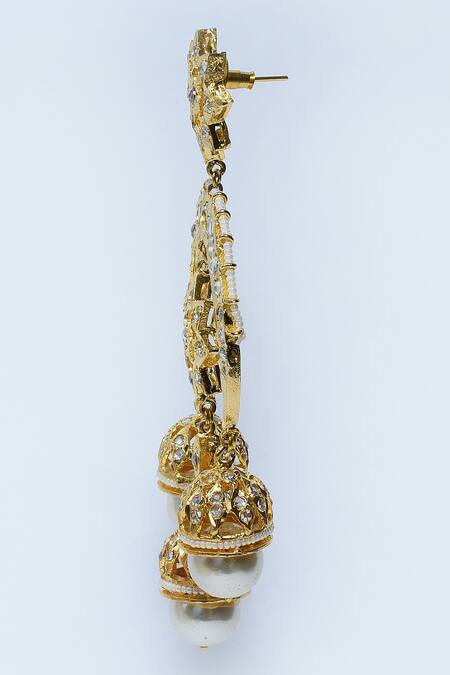 Kiara_White Pearls Kundan Embellished Chandbalis_Online_at_Aza_Fashions