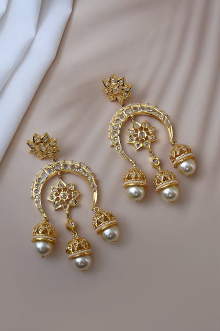 Buy_Kiara_White Pearls Kundan Embellished Chandbalis_Online_at_Aza_Fashions