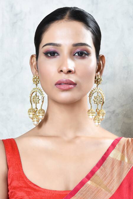 Shop_Kiara_White Pearls Kundan Embellished Chandbalis_Online_at_Aza_Fashions