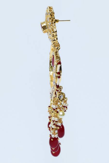 Kiara_Red Beads, Diamonds, Stones Half Crescent Shaped Chandbalis_Online_at_Aza_Fashions