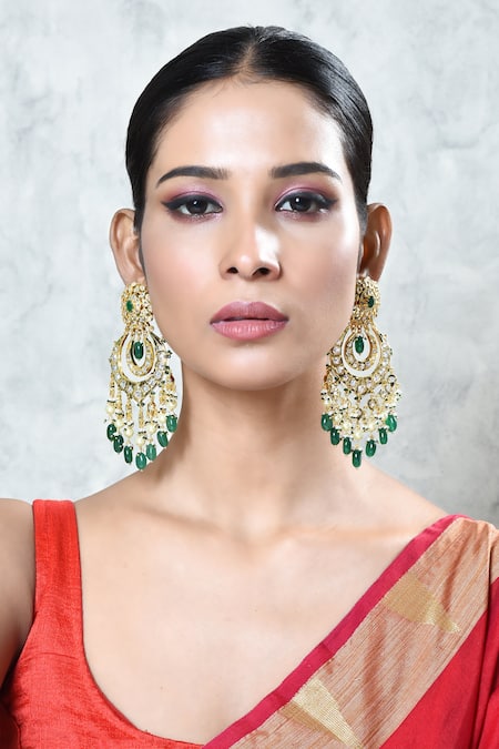Shop_Kiara_Green Beads, Stones, Diamonds Studded Chandbalis_Online_at_Aza_Fashions