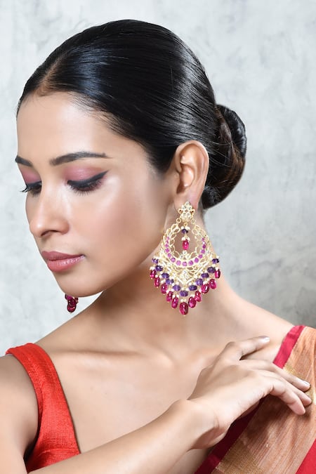 Kiara Pink Semi Precious Stone Embellished Earrings 